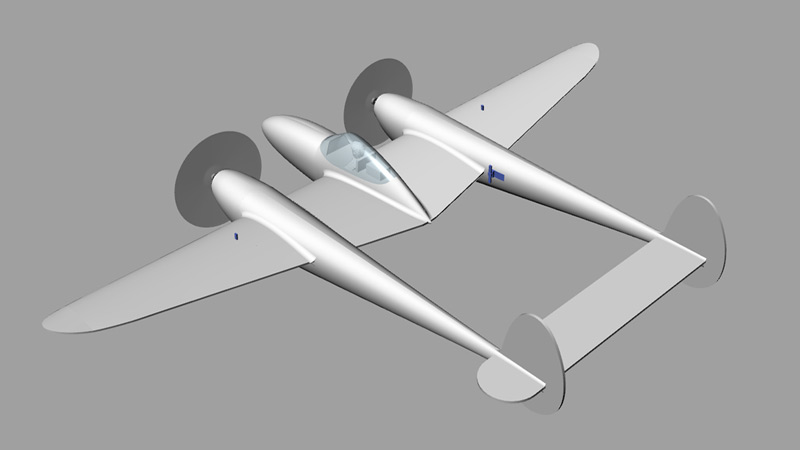 CAD-Bild der P38 mit 85cm Spannweite