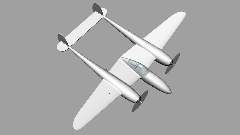CAD-Bild der P38 mit 85cm Spannweite