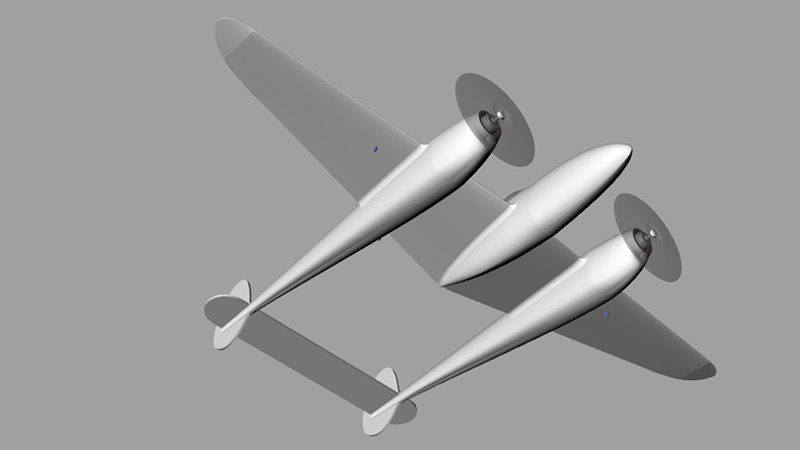 CAD-Bild der P38 mit 85cm Spannweite
