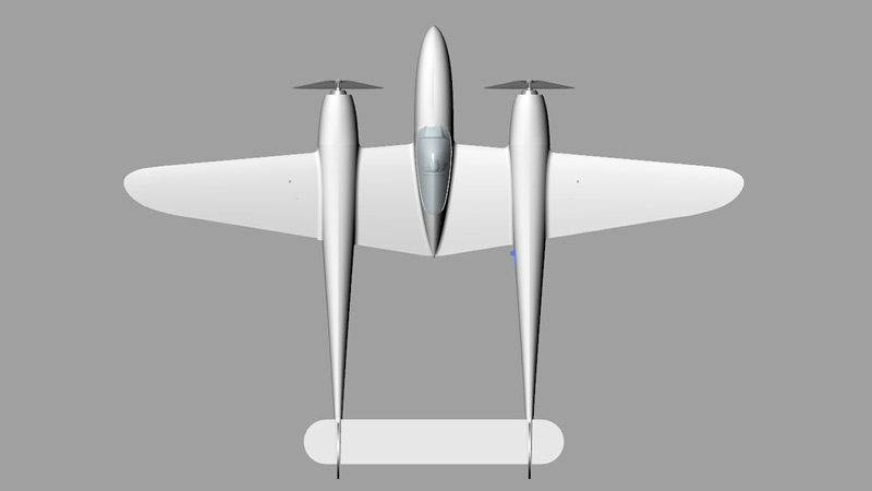 CAD-Bild der P38 mit 85cm Spannweite